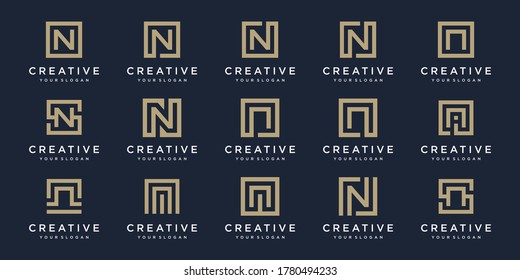 set of Logo design letters N with Square style. Vector template