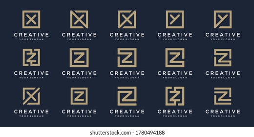 set of Logo design letters X, Y  and Z with Square style. Vector template