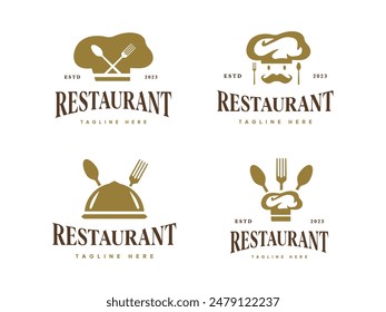 set of logo design for restaurants with forks and spoons