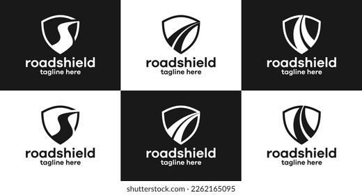 set logo design shield and road street icon vector illustration