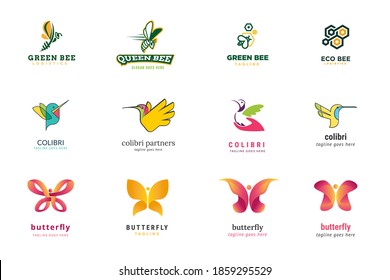 Set of logo design templates. Vector illustrations on the topic of nature, animal, ecology, environment, logistics, beauty and fashion, food.