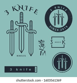 Set Logo Design Vintage Retro 3 Knife
