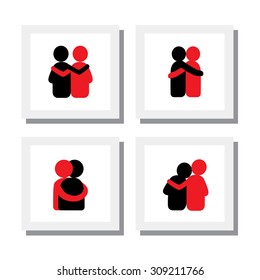 set of logo designs of friends hugging each other - vector icons. this also represents concepts like bonding, close relationship, intimacy and love, brother and sister, lovers, partners