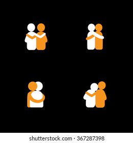 set of logo designs of friends hugging each other - vector icons. this also represents concepts like bonding, close relationship, intimacy and love, brother and sister, lovers, partners