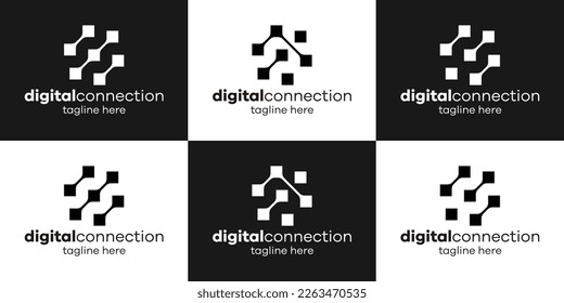 set logo digital connection icon vector illustration