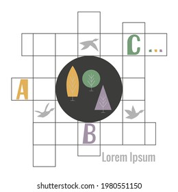 Set of logo elements for business of preserving environment, nature, air, trees. Vector illustration for font design, advertising, business cards.