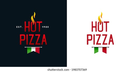 Logoset oder Emblem, heiße Pizza. Geeignet für Pizzakästen, Menüdesign oder Lebensmittelzustellung 