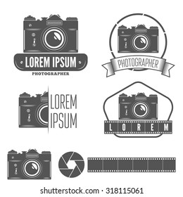 Set of logo, emblem, label or logotype elements for studio or photographer, photograph