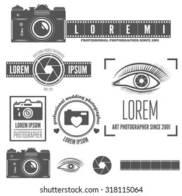 Set of logo, emblem, label or logotype elements for studio or photographer, photograph