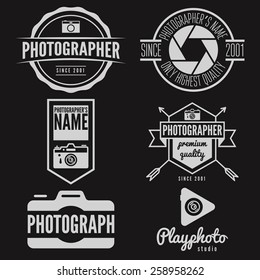 Set of logo, emblem, print, sticker, label or logotype elements for studio or photographer, photograph 