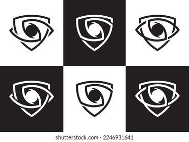 set logo eye vision secure shield design vector illustration