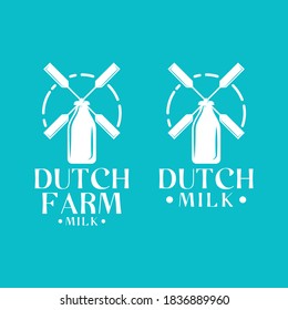 set logo for farm, with the concept of a windmill and a milk bottle