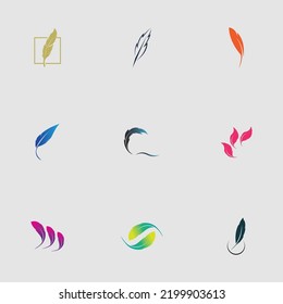 set of logo of feather vector illustration design on gray background