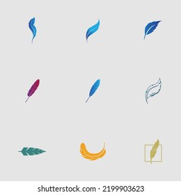 set of logo of feather vector illustration design on gray background