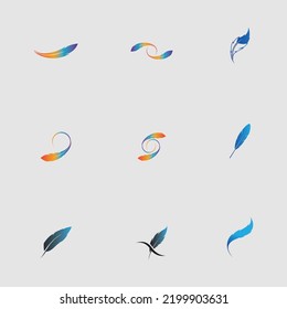 set of logo of feather vector illustration design on gray background