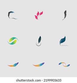 set of logo of feather vector illustration design on gray background