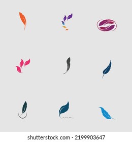 set of logo of feather vector illustration design on gray background
