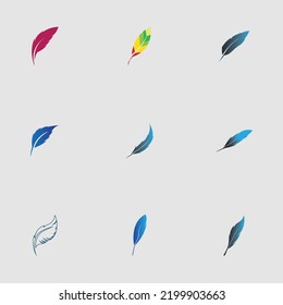 set of logo of feather vector illustration design on gray background