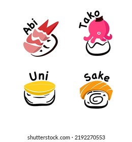 Set of Logo food, logo sushi vector icon cartoon style 
