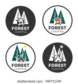 Set logo Forest camping, style design on white background