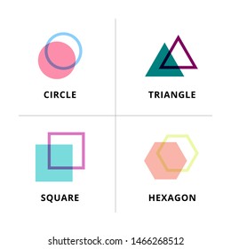 set of logo geometric overlapping isolated on white background. Circle, triangle, square, hexagon symbols. Vector illustration