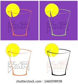 set of logo with a glass of lemon slice and the inscription bar