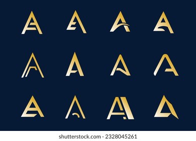 Set of A Logo gold simple modern logo collection with creative concept icon, premium vector isolated