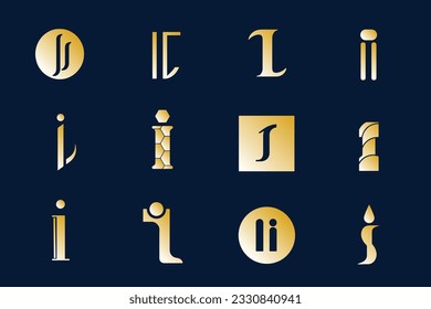 Set of I Logo gold simple modern logo collection with creative concept icon, premium vector isolated