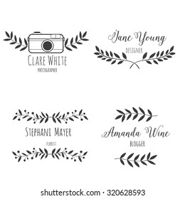 Set logo hand drawn nature brunch. Black and white. For photographer