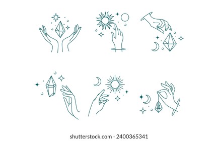 set of logo hand line arts vector