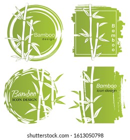 Set of logo icon or emblem with hand drawn bamboo elements. Original concept for business. Design elements. Vector illustration.