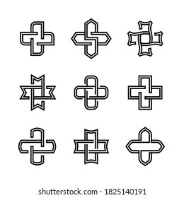 Set of Logo Icons for Business Cards. Complex Geometric Contemporary Elements. Abstract Merged Figures Isolated on White