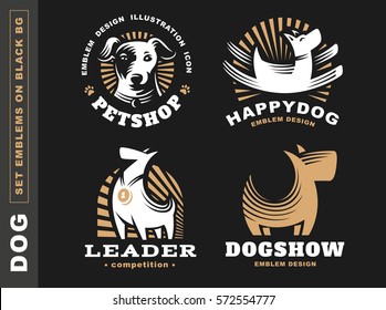 Set logo illustration dog, pet emblem design on black background