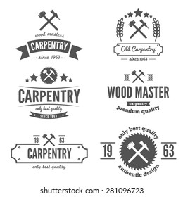 Set of logo, labels, badges and logotype elements for sawmill, carpentry and woodworkers