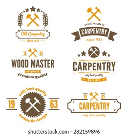 Set of logo, labels, badges and logotype elements for sawmill, carpentry and woodworkers