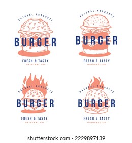 Set of logo, labels and stamp for hamburger, burger. Simple and minimal design.