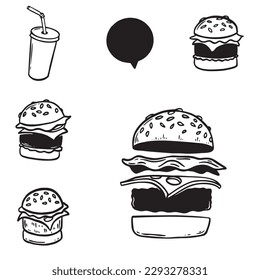 Set of logo, labels and stamp for hamburger, burger. Simple and minimal design.