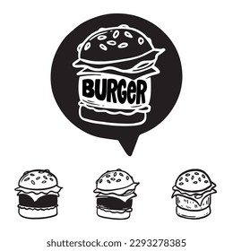 Set of logo, labels and stamp for hamburger, burger. Simple and minimal design.