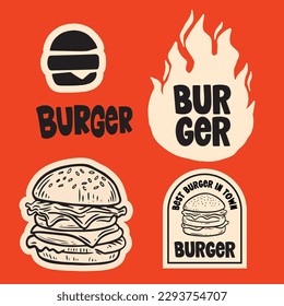 Set of logo, labels and stamp for hamburger, burger. Simple and minimal design.