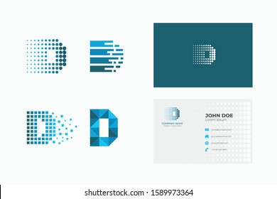 Set Of Logo Letter D Digital Technology With Business Card