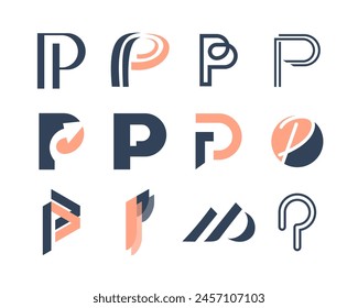 Set of logo letter P design. modern logo set monogram