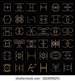 Set of logo letters H design. modern logo set creative monogram inspiration template. Premium Vector. Alphabet designing, graphic designing for letter H with different shapes. Luxury design alphabets.