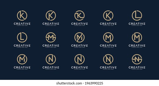 Set of logo letters k,l,m and n with circle style. template