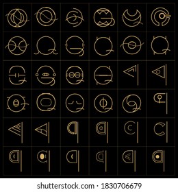 diseño de alfabetos, diseño gráfico para la letra Q con diferentes formas, 
conjunto de signos y símbolos diferentes para la letra Q, logotipo Q
