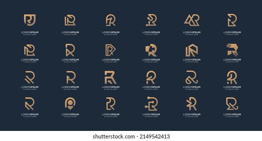 Set of logo letters r design.modern logo set creative monogram r gold color inspiration template .Premium Vector