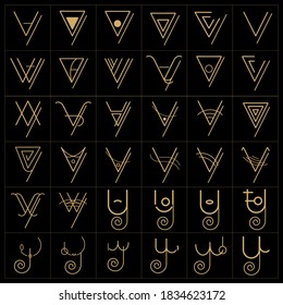 diseño alfabético, diseño gráfico para letra Y con formas diferentes, 
conjunto de signos y símbolos diferentes para la letra Y, logotipo Y