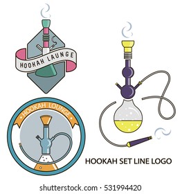 Set logo in line art style for hookah.Logo Design.