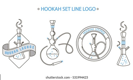 Set logo in line art style for hookah.Logo Design.