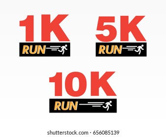 Set of logo marathon running finisher 1K, 5K and 10K. Flat vector illustration on white background.