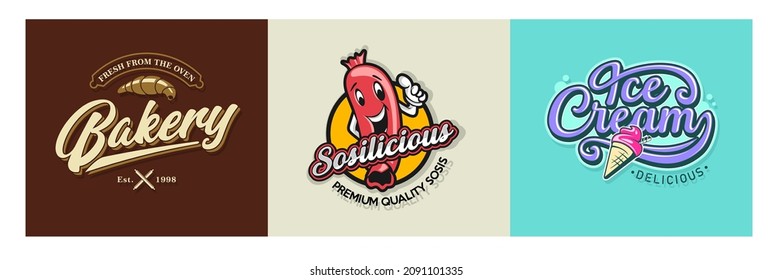 conjunto de mascota del logotipo, tipografía, diseño moderno